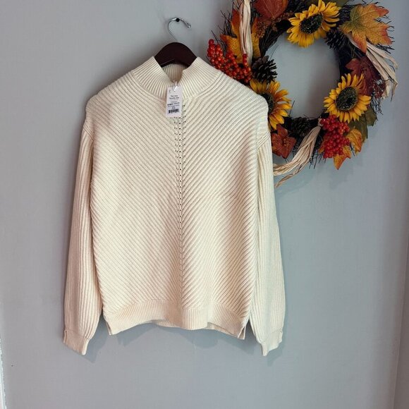 Marine Layer Skylar Turtleneck Sweater Extra Large Ivory Wool Blend - Picture 2 of 8